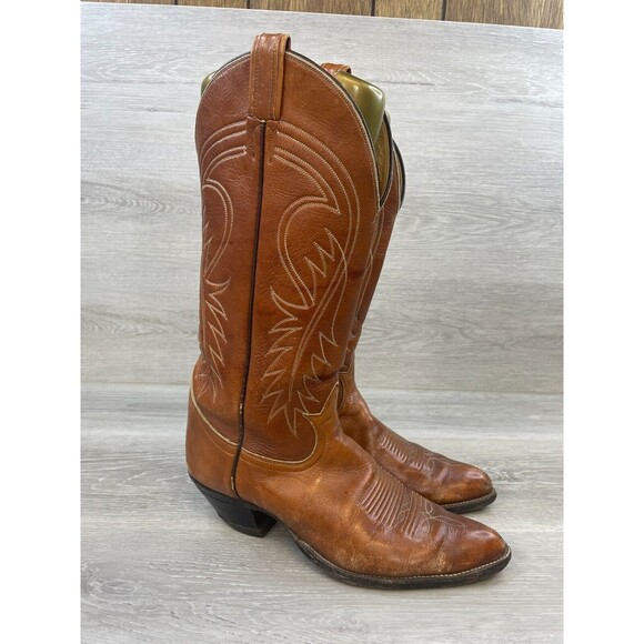 Vintage Tony Lama Mens Boots 9D Brown LeatherPointed Toe Cowboy Western